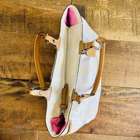 Coach Cream Carriage Canvas Shoulder Bag with Camel Leather Straps, New - Picture 6 of 10